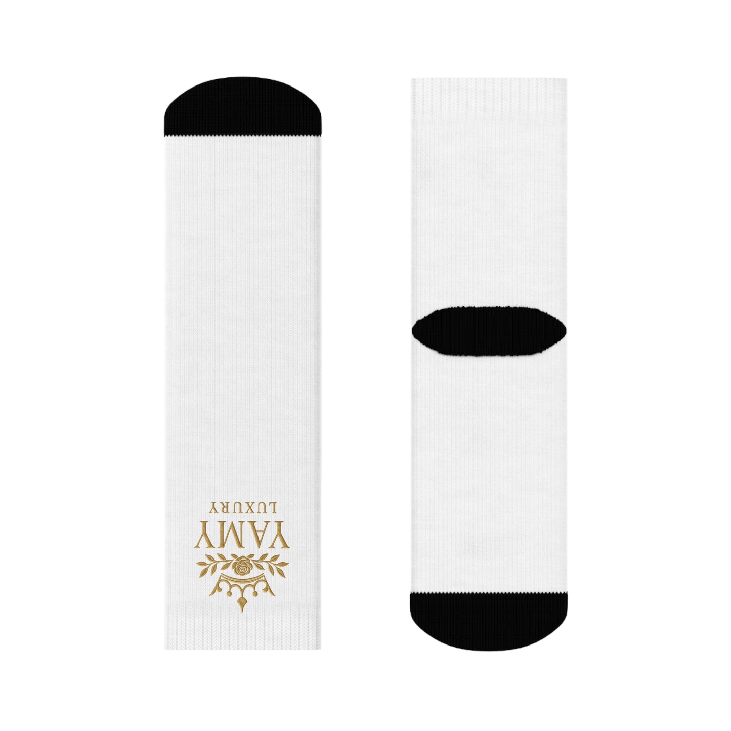 Luxury Vaman Crew Socks - Elegant White with Black Accents