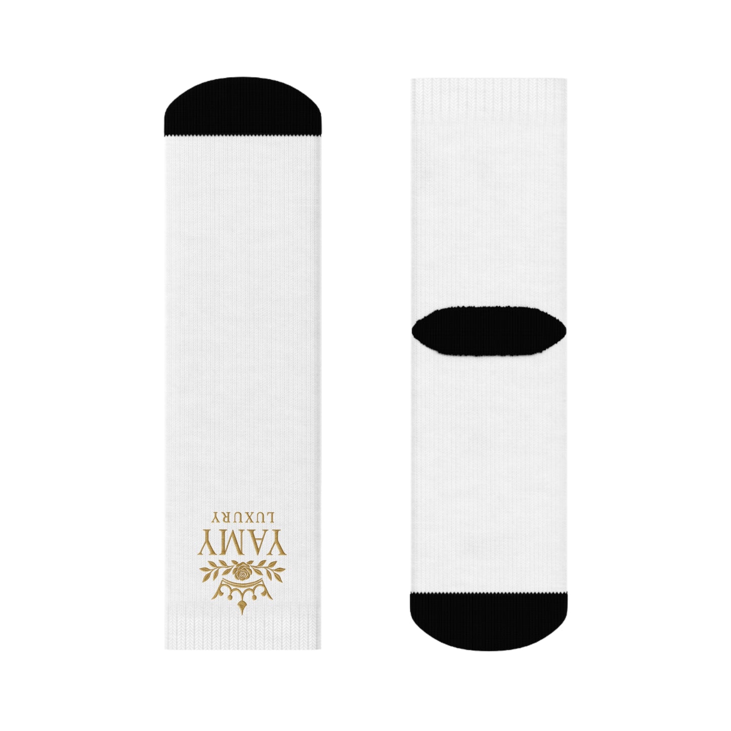 Luxury Vaman Crew Socks - Elegant White with Black Accents