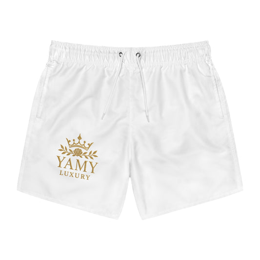 Luxury White Swim Trunks with Gold Logo - Perfect for Summer Beach Days